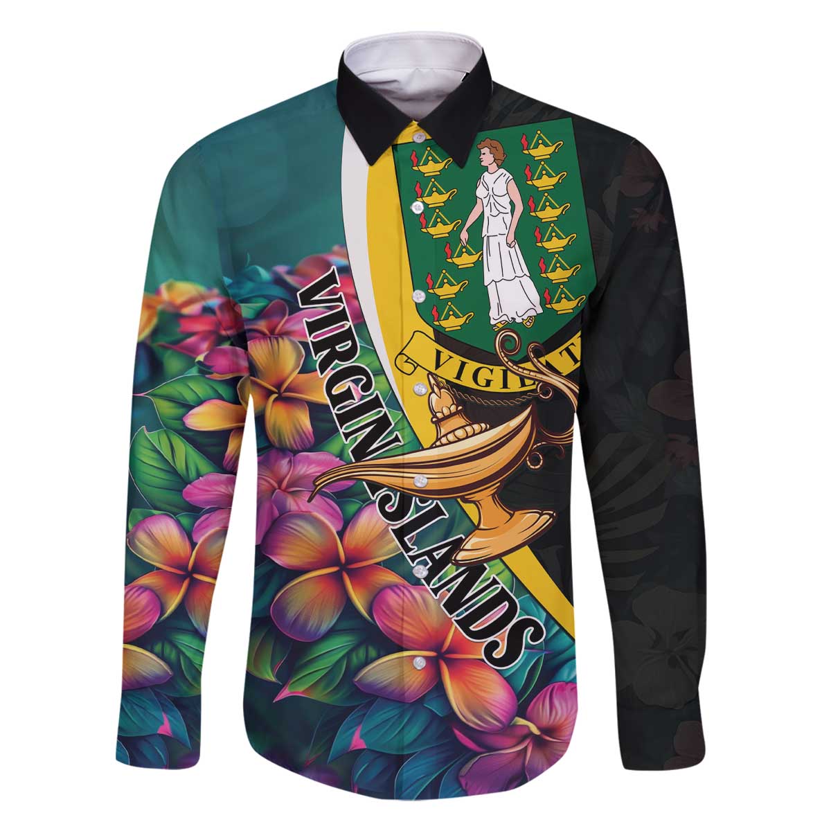 Personalised British Virgin Islands Tropical Family Matching Off The Shoulder Long Sleeve Dress and Hawaiian Shirt Curve Style