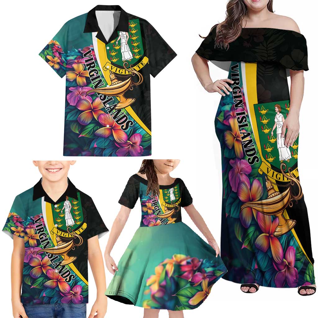 Personalised British Virgin Islands Tropical Family Matching Off Shoulder Maxi Dress and Hawaiian Shirt Curve Style