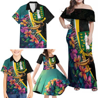 Personalised British Virgin Islands Tropical Family Matching Off Shoulder Maxi Dress and Hawaiian Shirt Curve Style