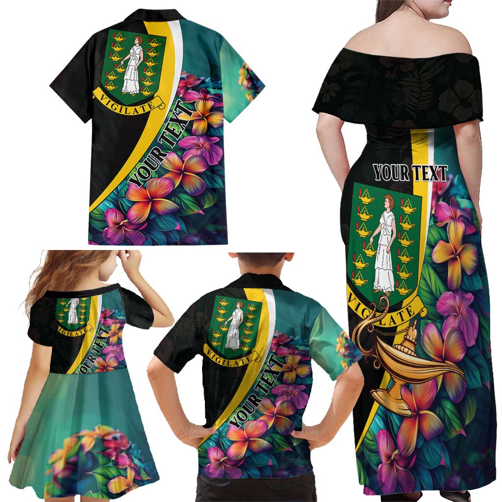 Personalised British Virgin Islands Tropical Family Matching Off Shoulder Maxi Dress and Hawaiian Shirt Curve Style