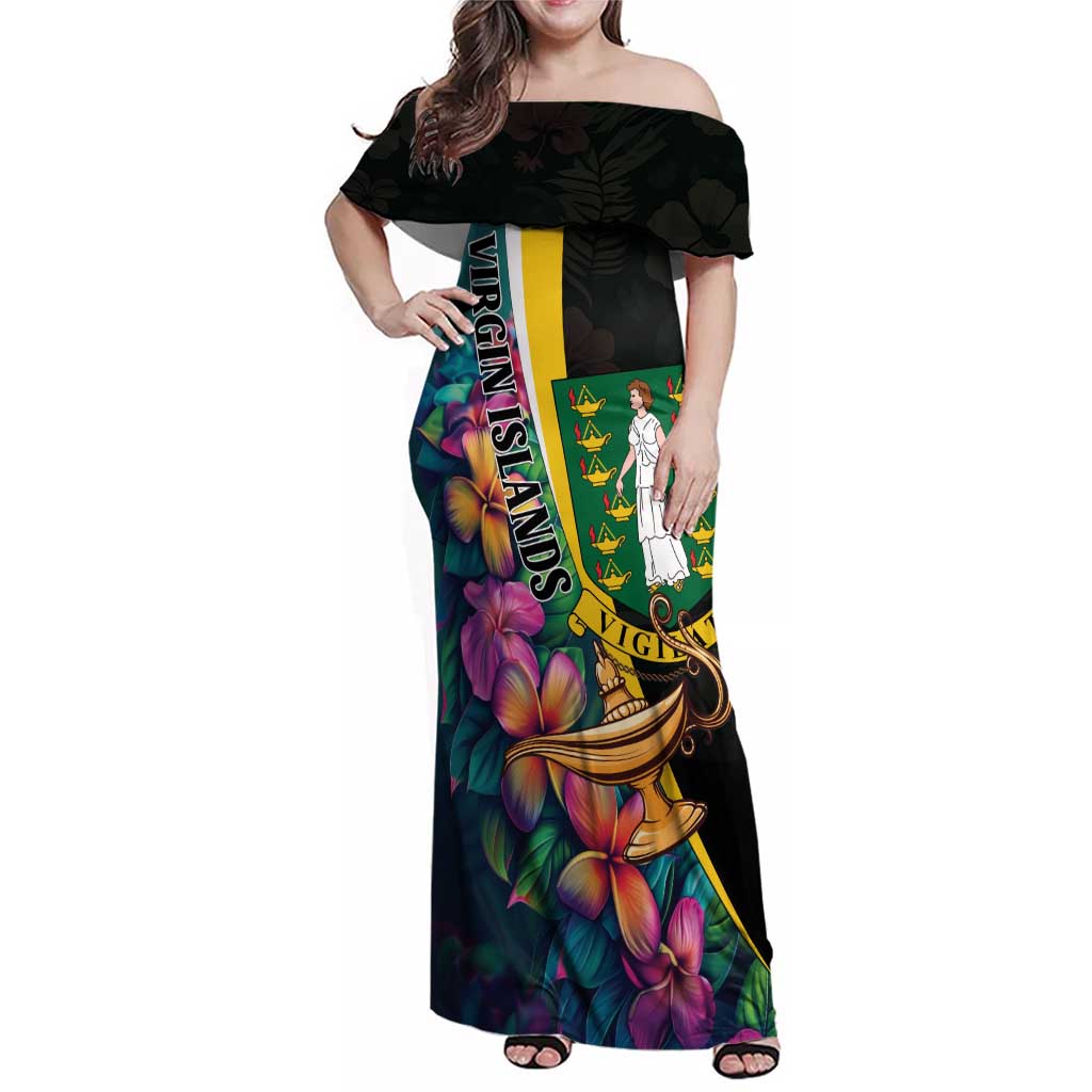 Personalised British Virgin Islands Tropical Family Matching Off Shoulder Maxi Dress and Hawaiian Shirt Curve Style