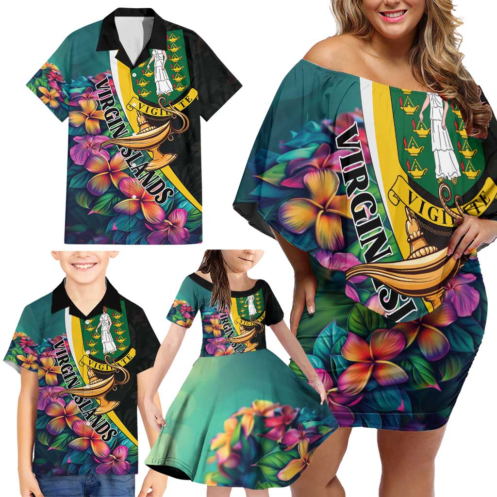 Personalised British Virgin Islands Tropical Family Matching Off Shoulder Short Dress and Hawaiian Shirt Curve Style