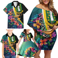 Personalised British Virgin Islands Tropical Family Matching Off Shoulder Short Dress and Hawaiian Shirt Curve Style