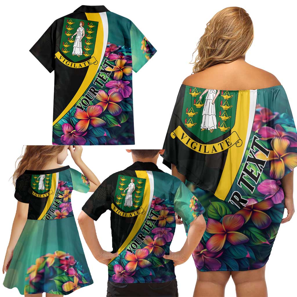 Personalised British Virgin Islands Tropical Family Matching Off Shoulder Short Dress and Hawaiian Shirt Curve Style
