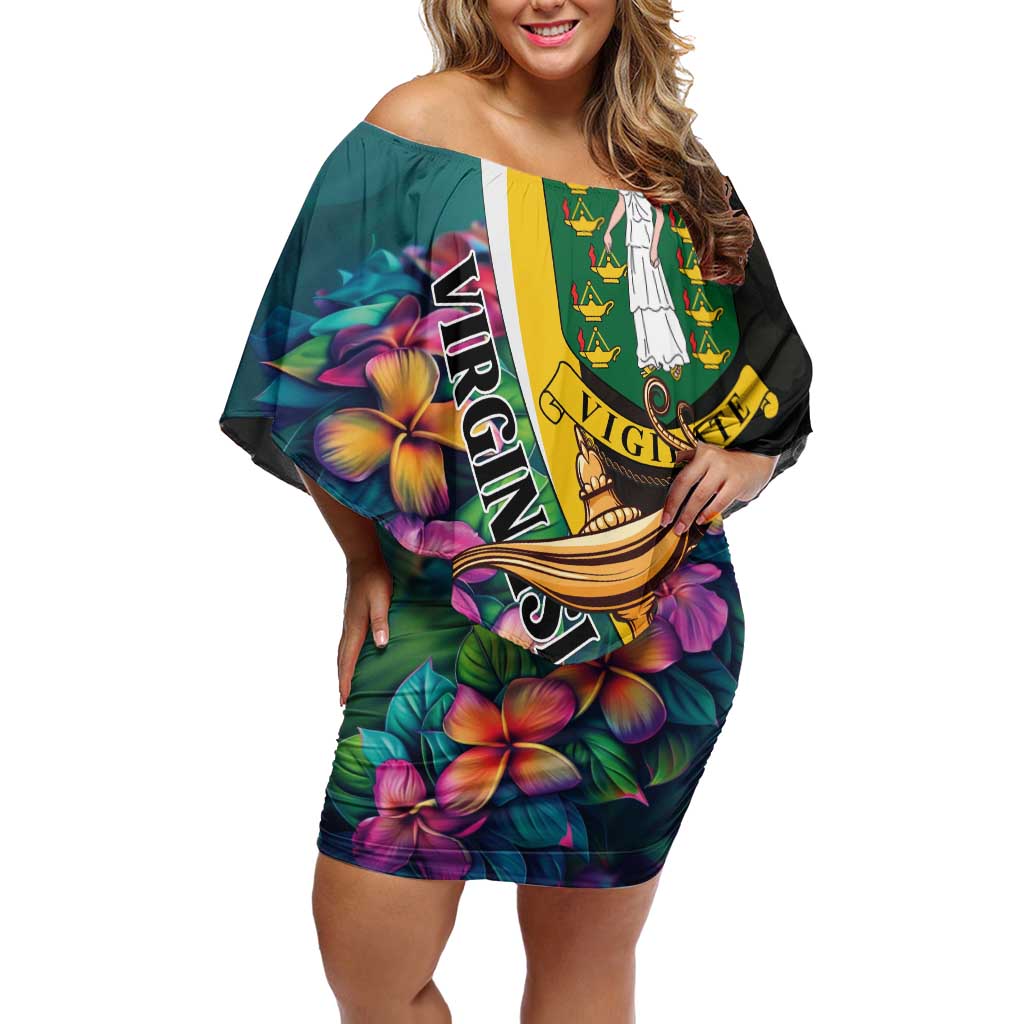 Personalised British Virgin Islands Tropical Family Matching Off Shoulder Short Dress and Hawaiian Shirt Curve Style