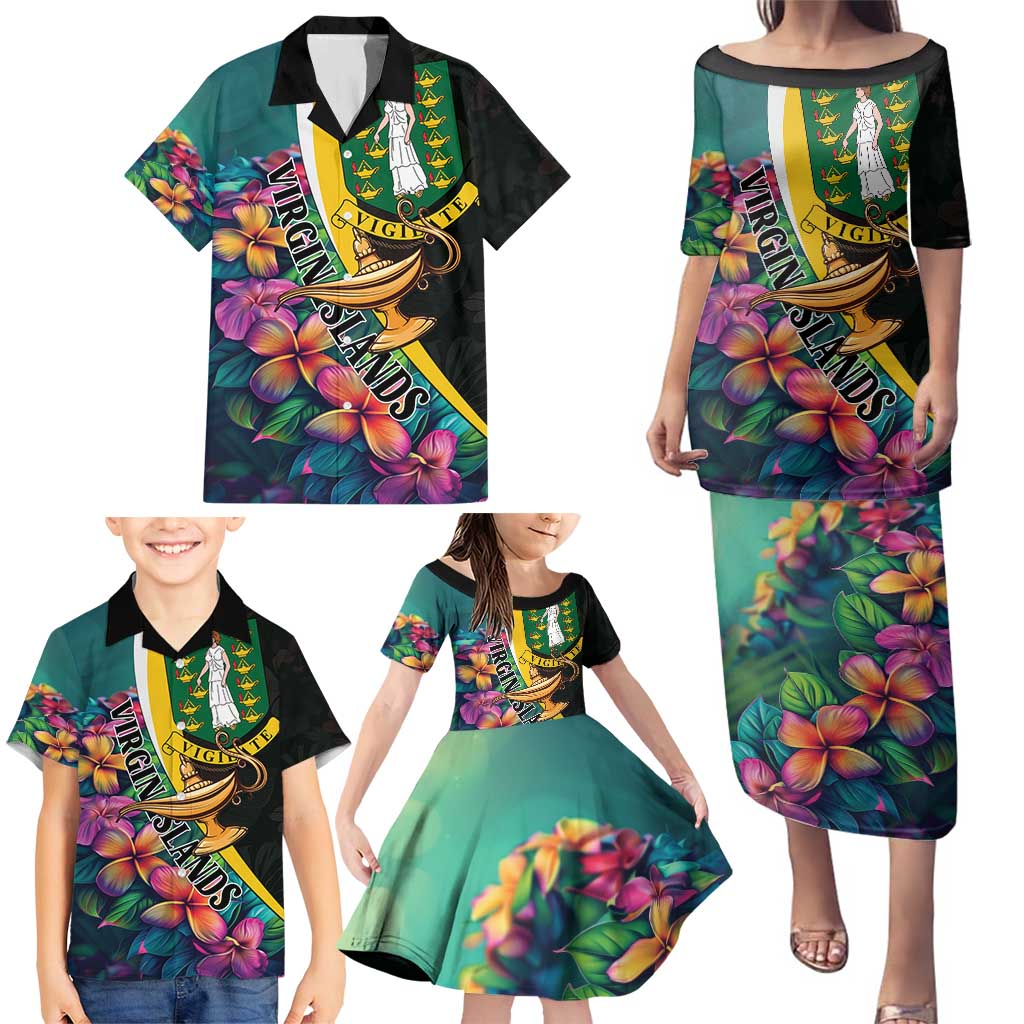 Personalised British Virgin Islands Tropical Family Matching Puletasi and Hawaiian Shirt Curve Style