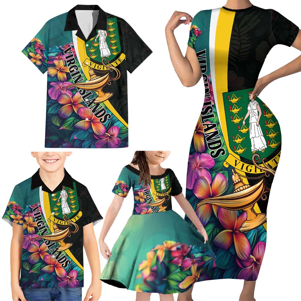 Personalised British Virgin Islands Tropical Family Matching Short Sleeve Bodycon Dress and Hawaiian Shirt Curve Style