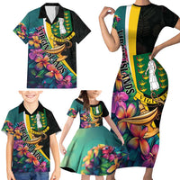 Personalised British Virgin Islands Tropical Family Matching Short Sleeve Bodycon Dress and Hawaiian Shirt Curve Style