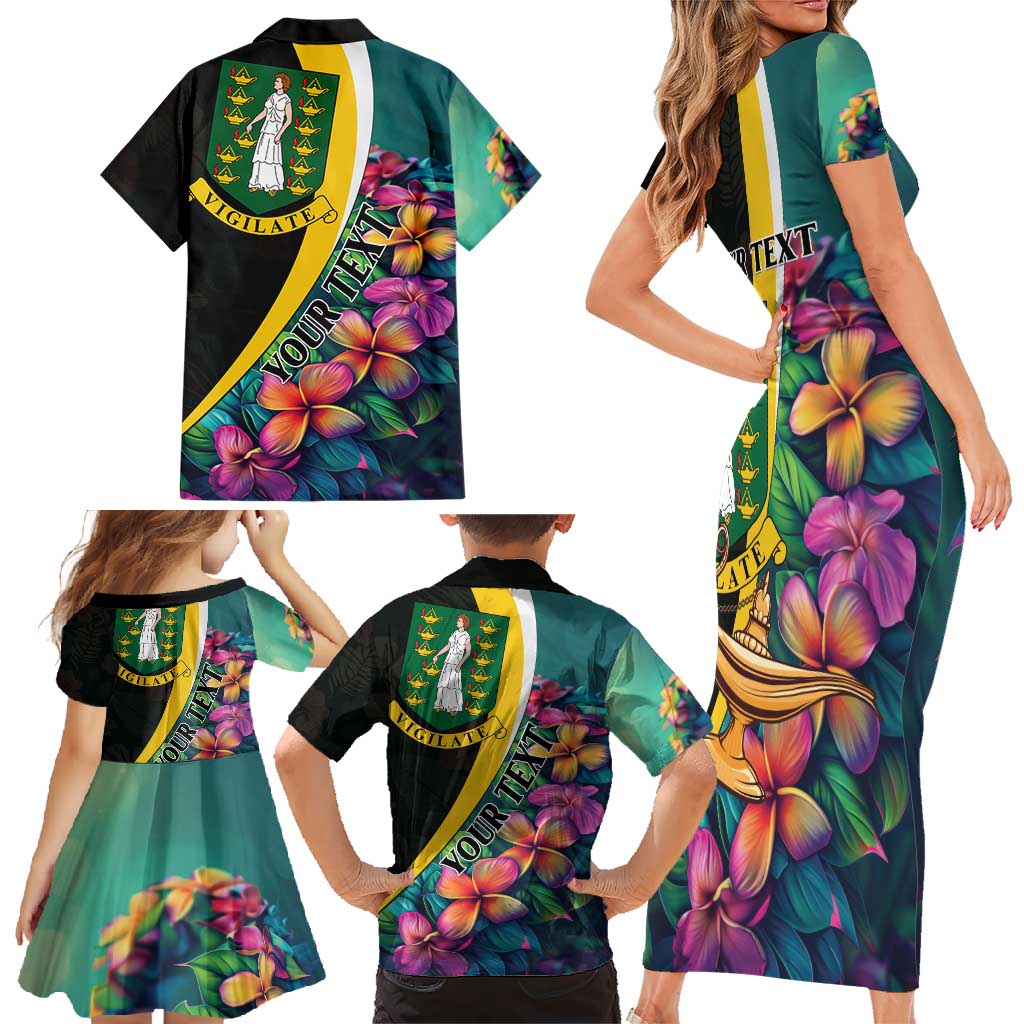 Personalised British Virgin Islands Tropical Family Matching Short Sleeve Bodycon Dress and Hawaiian Shirt Curve Style