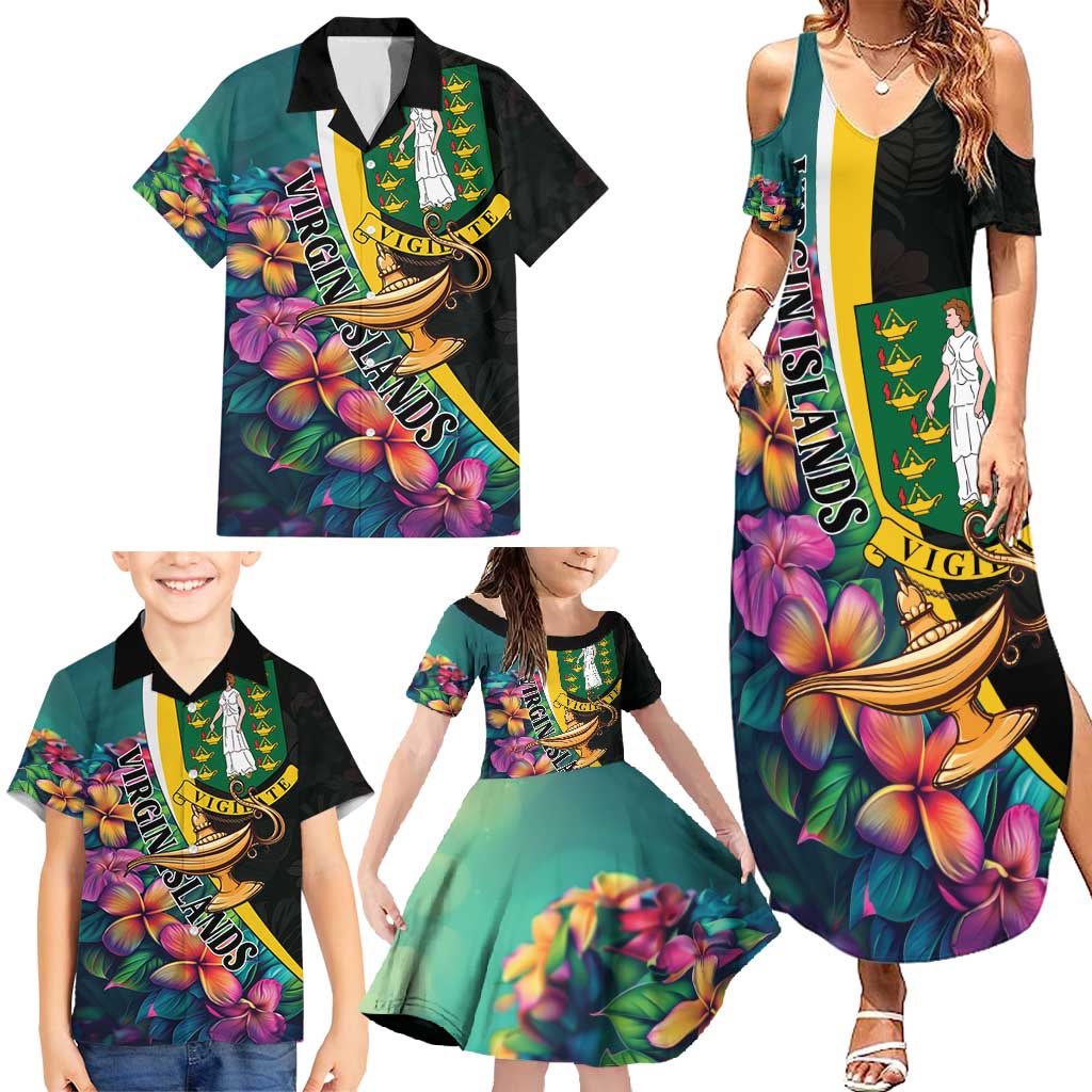Personalised British Virgin Islands Tropical Family Matching Summer Maxi Dress and Hawaiian Shirt Curve Style