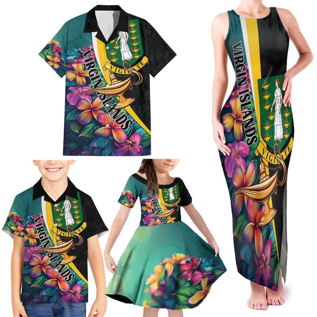 Personalised British Virgin Islands Tropical Family Matching Tank Maxi Dress and Hawaiian Shirt Curve Style
