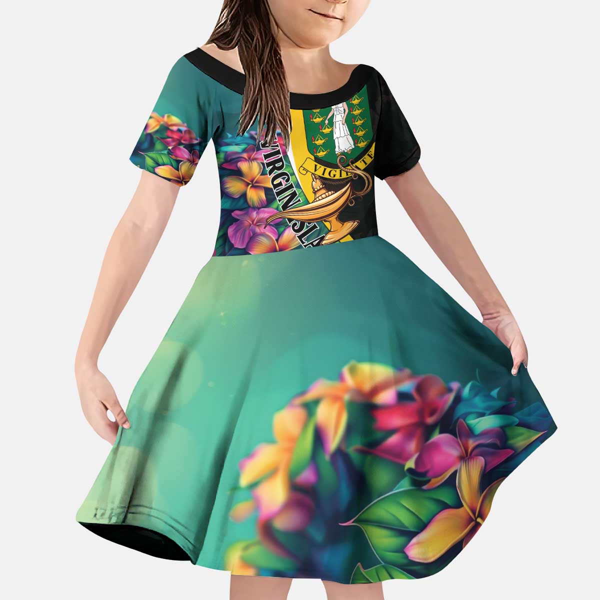 Personalised British Virgin Islands Tropical Kid Short Sleeve Dress Curve Style