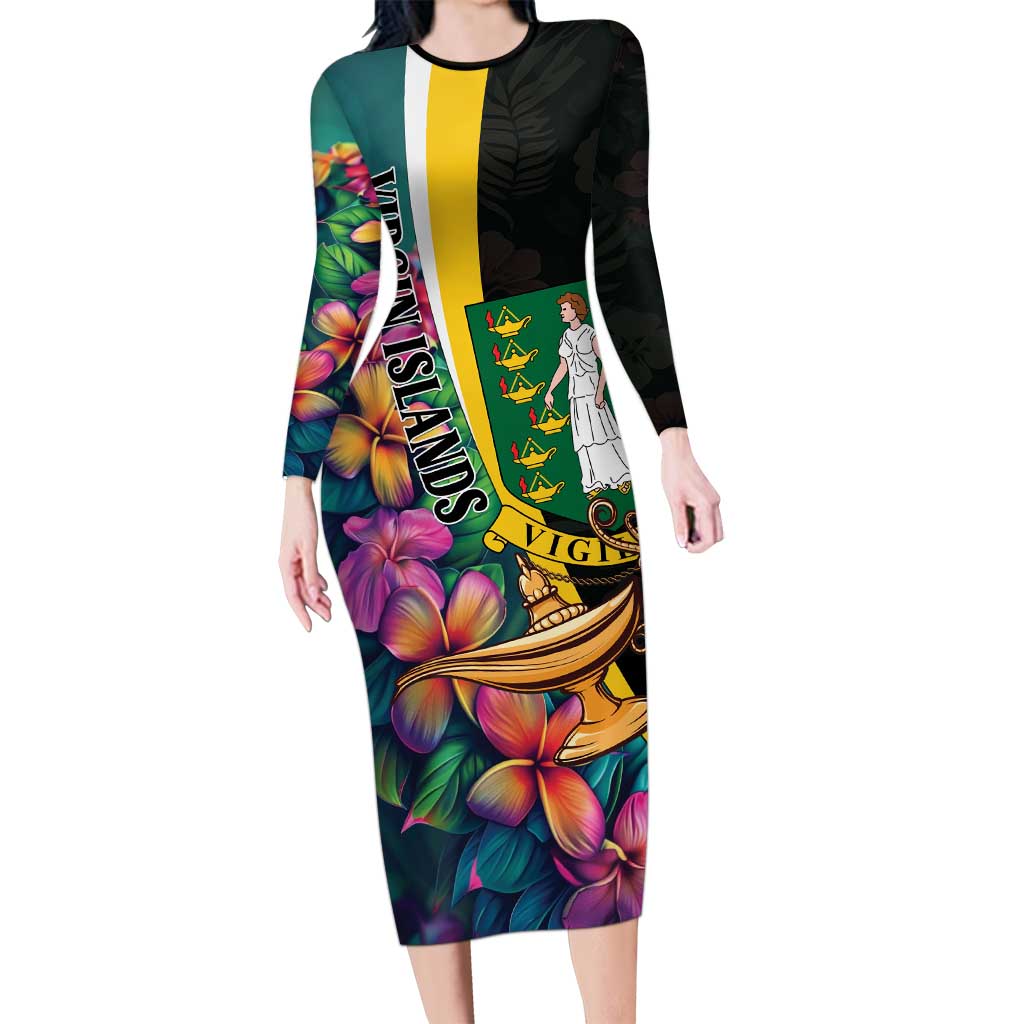 Personalised British Virgin Islands Tropical Long Sleeve Bodycon Dress Curve Style