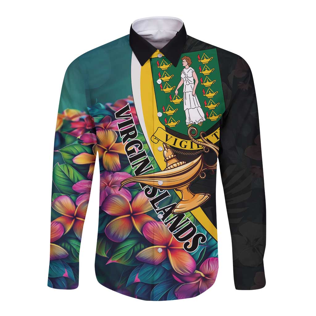 Personalised British Virgin Islands Tropical Long Sleeve Button Shirt Curve Style