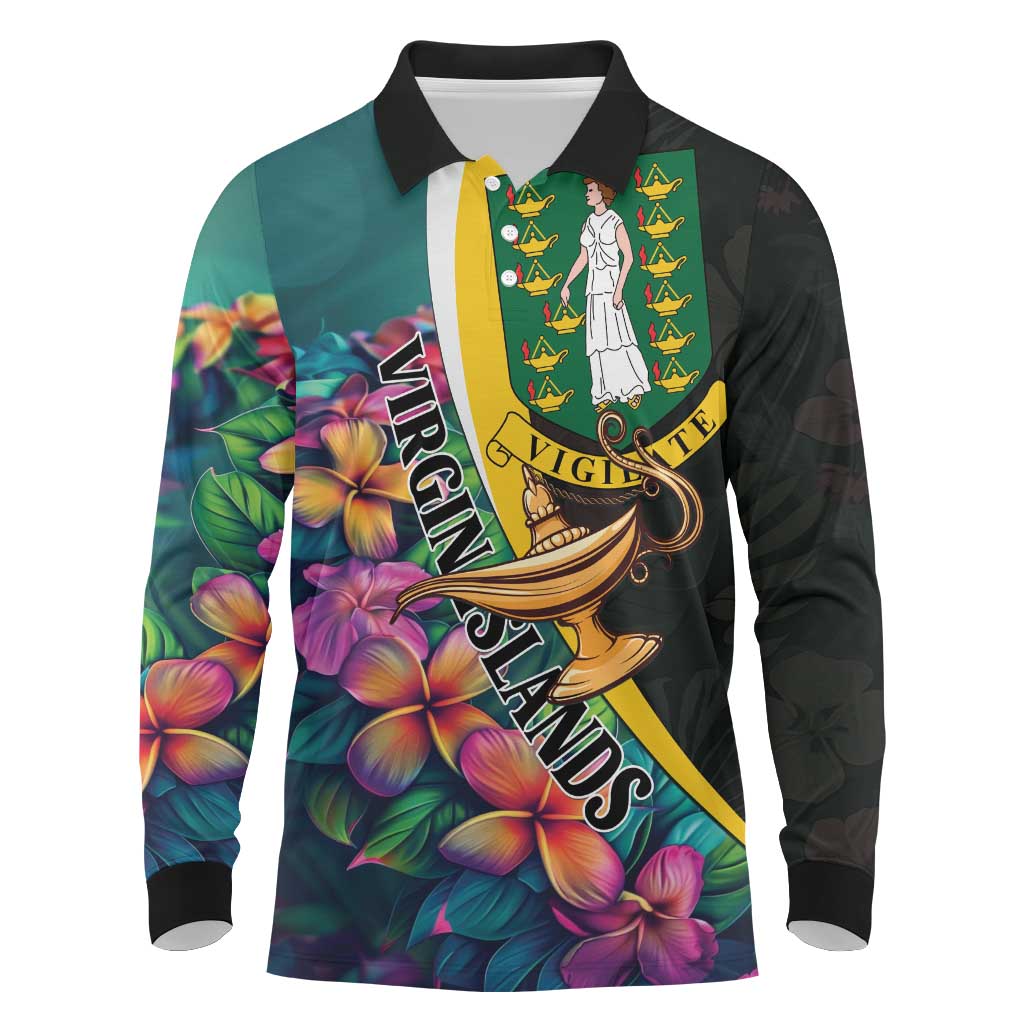 Personalised British Virgin Islands Tropical Long Sleeve Polo Shirt Curve Style
