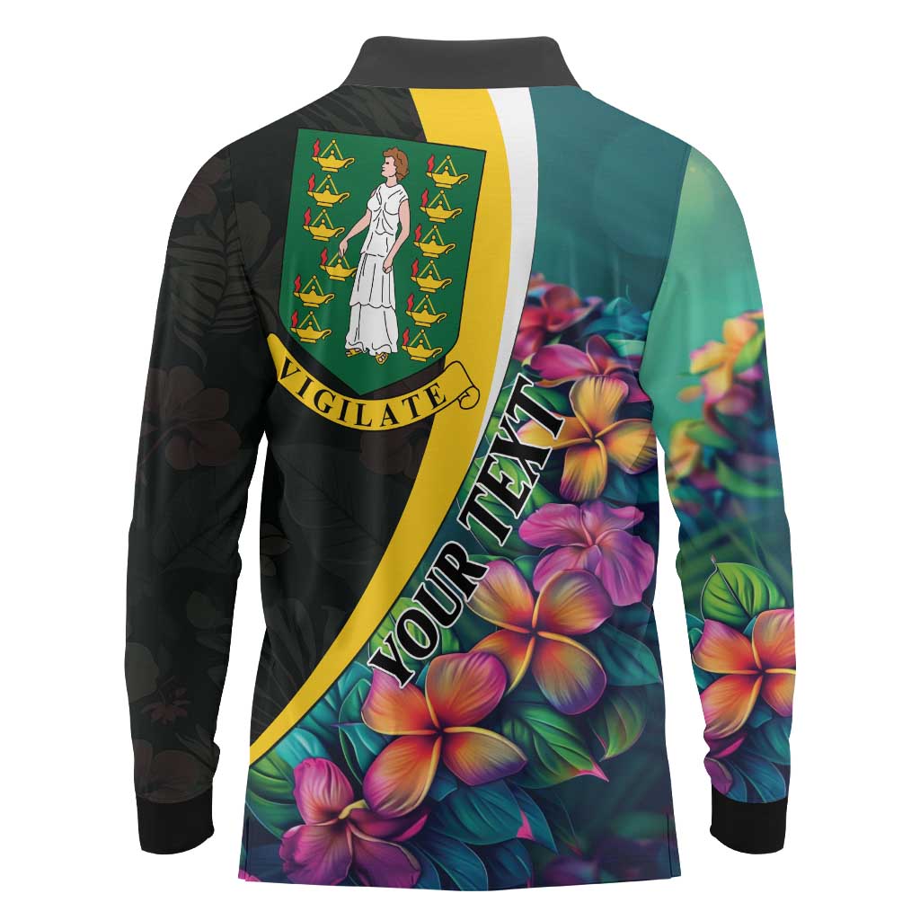 Personalised British Virgin Islands Tropical Long Sleeve Polo Shirt Curve Style