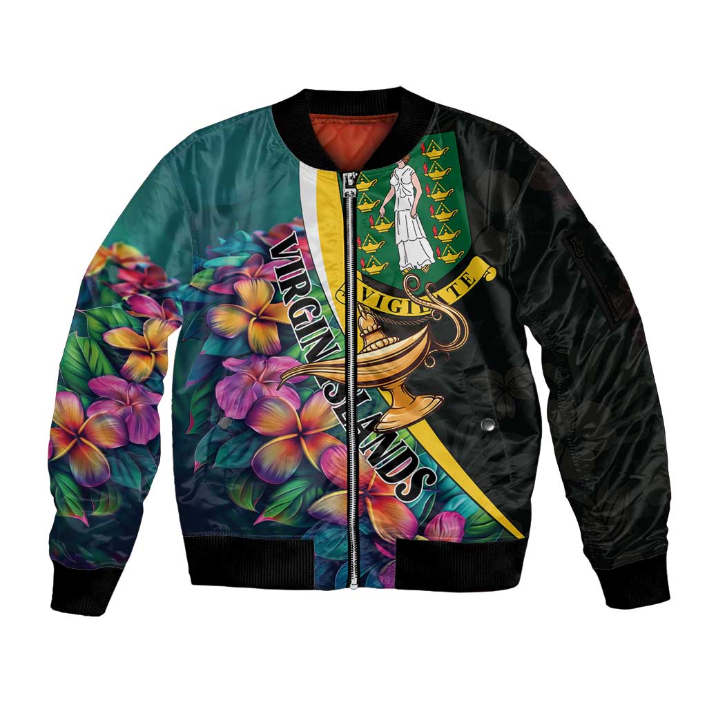 Personalised British Virgin Islands Tropical Sleeve Zip Bomber Jacket Curve Style