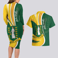 Personalised British Virgin Islands Couples Matching Long Sleeve Bodycon Dress and Hawaiian Shirt Vigilate Flag Color