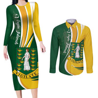 Personalised British Virgin Islands Couples Matching Long Sleeve Bodycon Dress and Long Sleeve Button Shirt Vigilate Flag Color