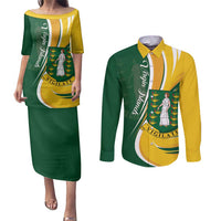Personalised British Virgin Islands Couples Matching Puletasi and Long Sleeve Button Shirt Vigilate Flag Color
