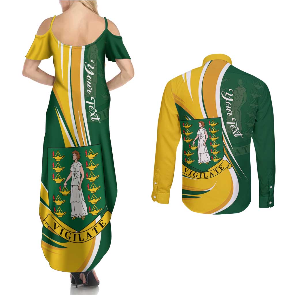 Personalised British Virgin Islands Couples Matching Summer Maxi Dress and Long Sleeve Button Shirt Vigilate Flag Color