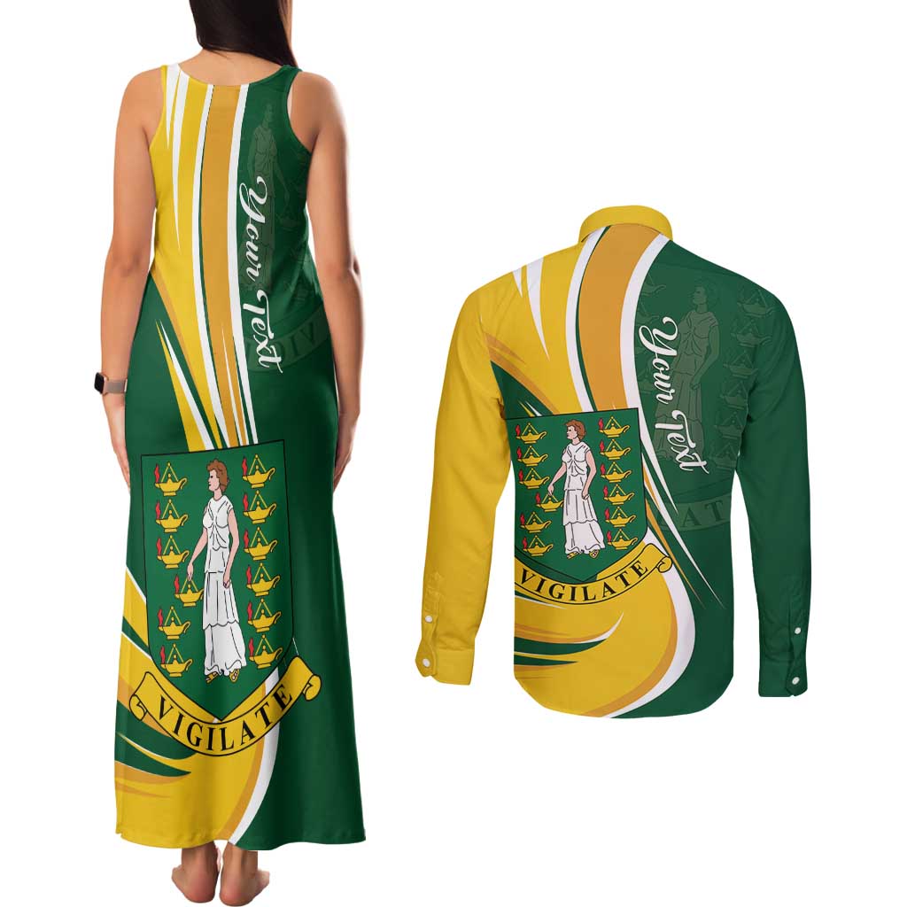 Personalised British Virgin Islands Couples Matching Tank Maxi Dress and Long Sleeve Button Shirt Vigilate Flag Color