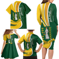 Personalised British Virgin Islands Family Matching Long Sleeve Bodycon Dress and Hawaiian Shirt Vigilate Flag Color