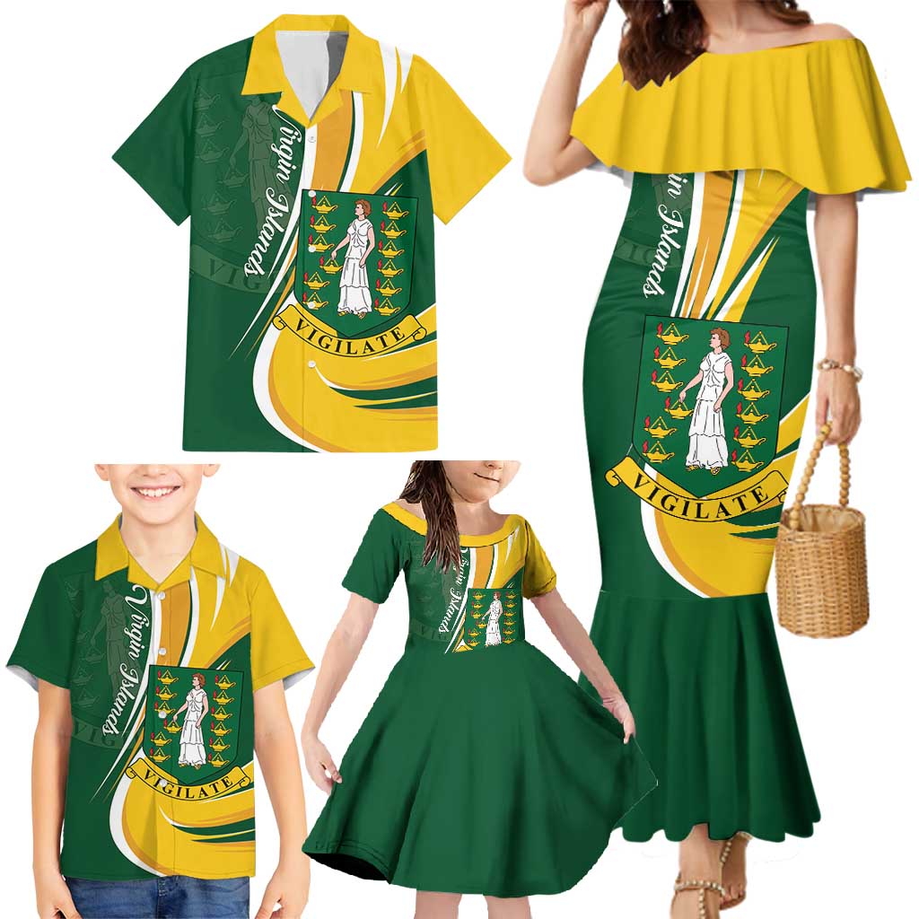 Personalised British Virgin Islands Family Matching Mermaid Dress and Hawaiian Shirt Vigilate Flag Color