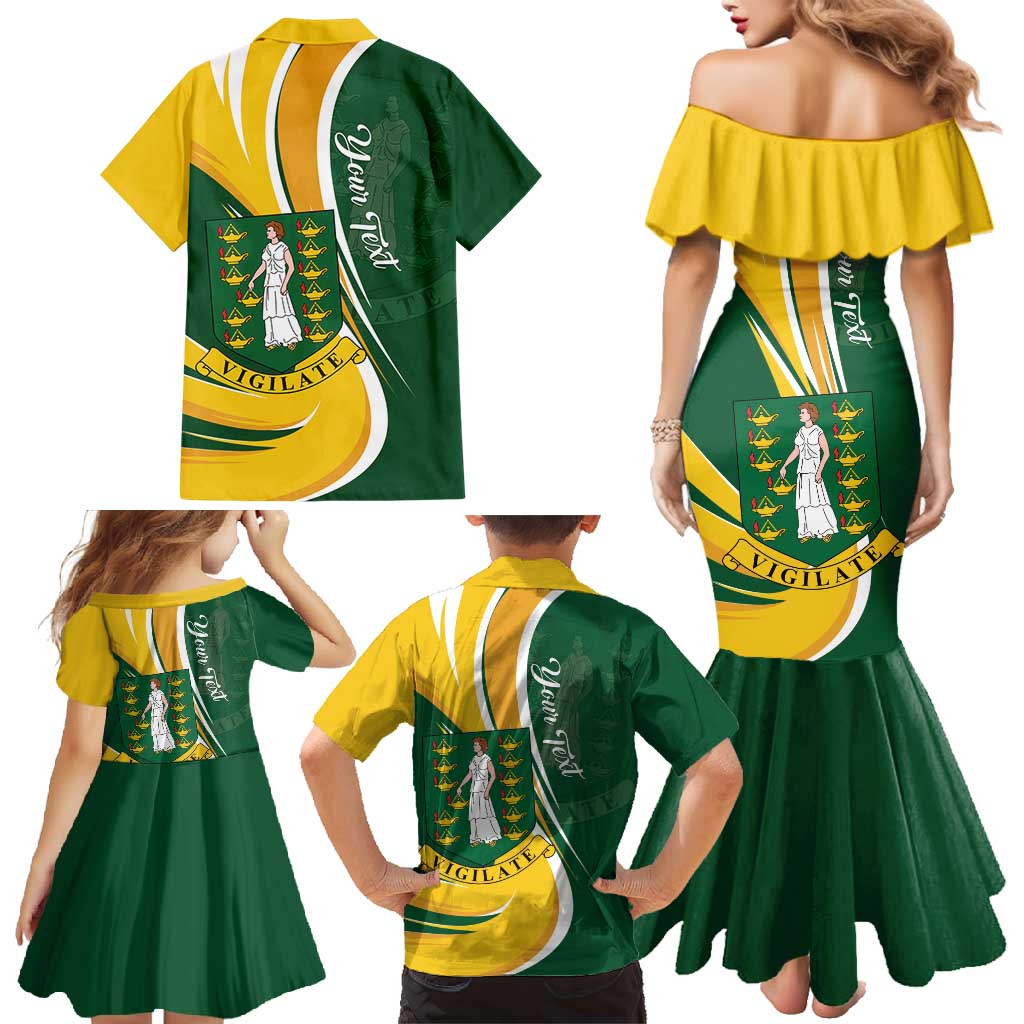 Personalised British Virgin Islands Family Matching Mermaid Dress and Hawaiian Shirt Vigilate Flag Color