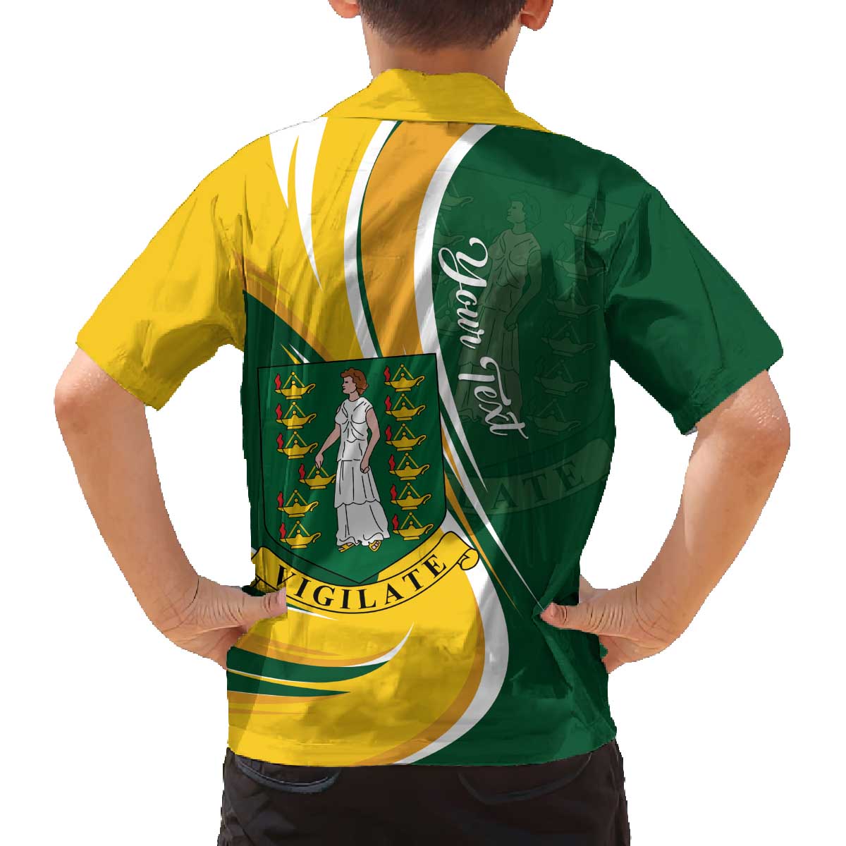 Personalised British Virgin Islands Family Matching Off The Shoulder Long Sleeve Dress and Hawaiian Shirt Vigilate Flag Color