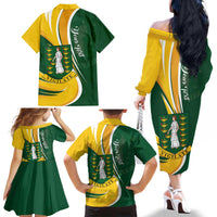 Personalised British Virgin Islands Family Matching Off The Shoulder Long Sleeve Dress and Hawaiian Shirt Vigilate Flag Color