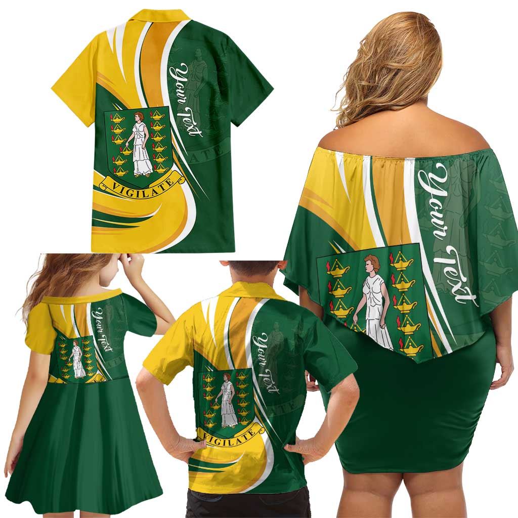 Personalised British Virgin Islands Family Matching Off Shoulder Short Dress and Hawaiian Shirt Vigilate Flag Color