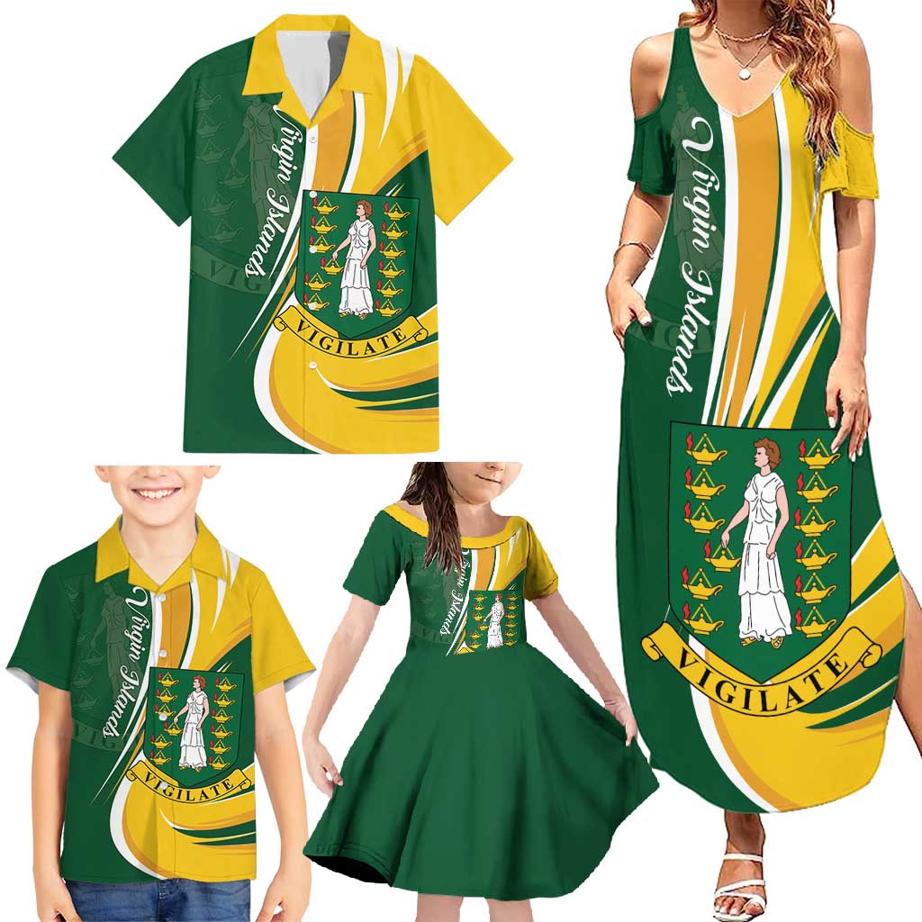 Personalised British Virgin Islands Family Matching Summer Maxi Dress and Hawaiian Shirt Vigilate Flag Color