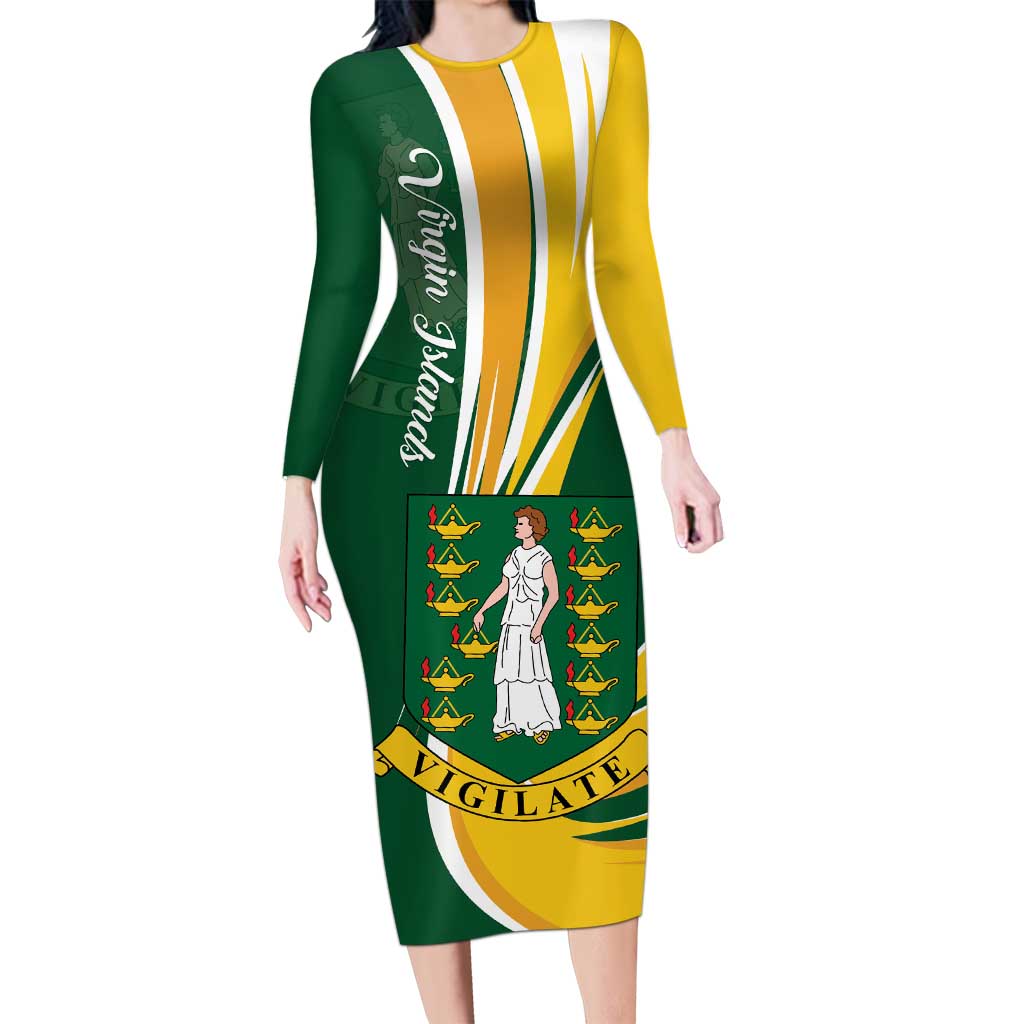 Personalised British Virgin Islands Long Sleeve Bodycon Dress Vigilate Flag Color
