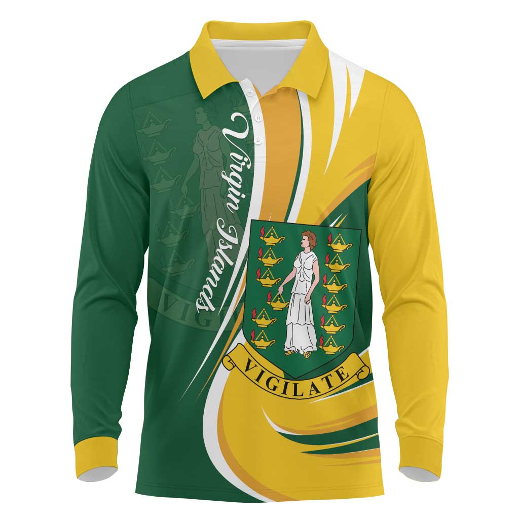 Personalised British Virgin Islands Long Sleeve Polo Shirt Vigilate Flag Color