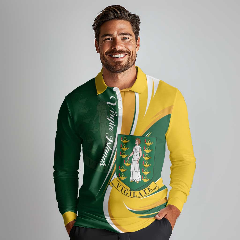 Personalised British Virgin Islands Long Sleeve Polo Shirt Vigilate Flag Color