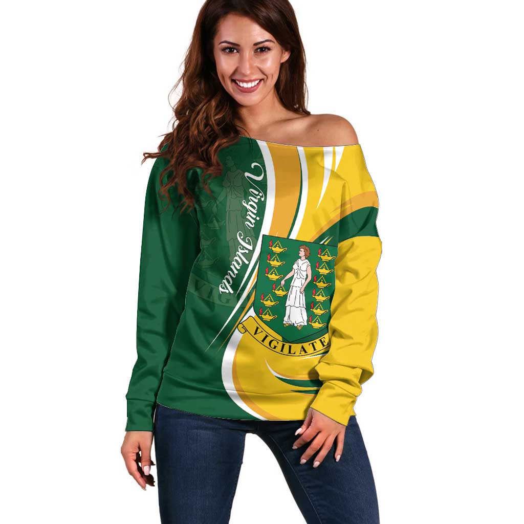 Personalised British Virgin Islands Off Shoulder Sweater Vigilate Flag Color