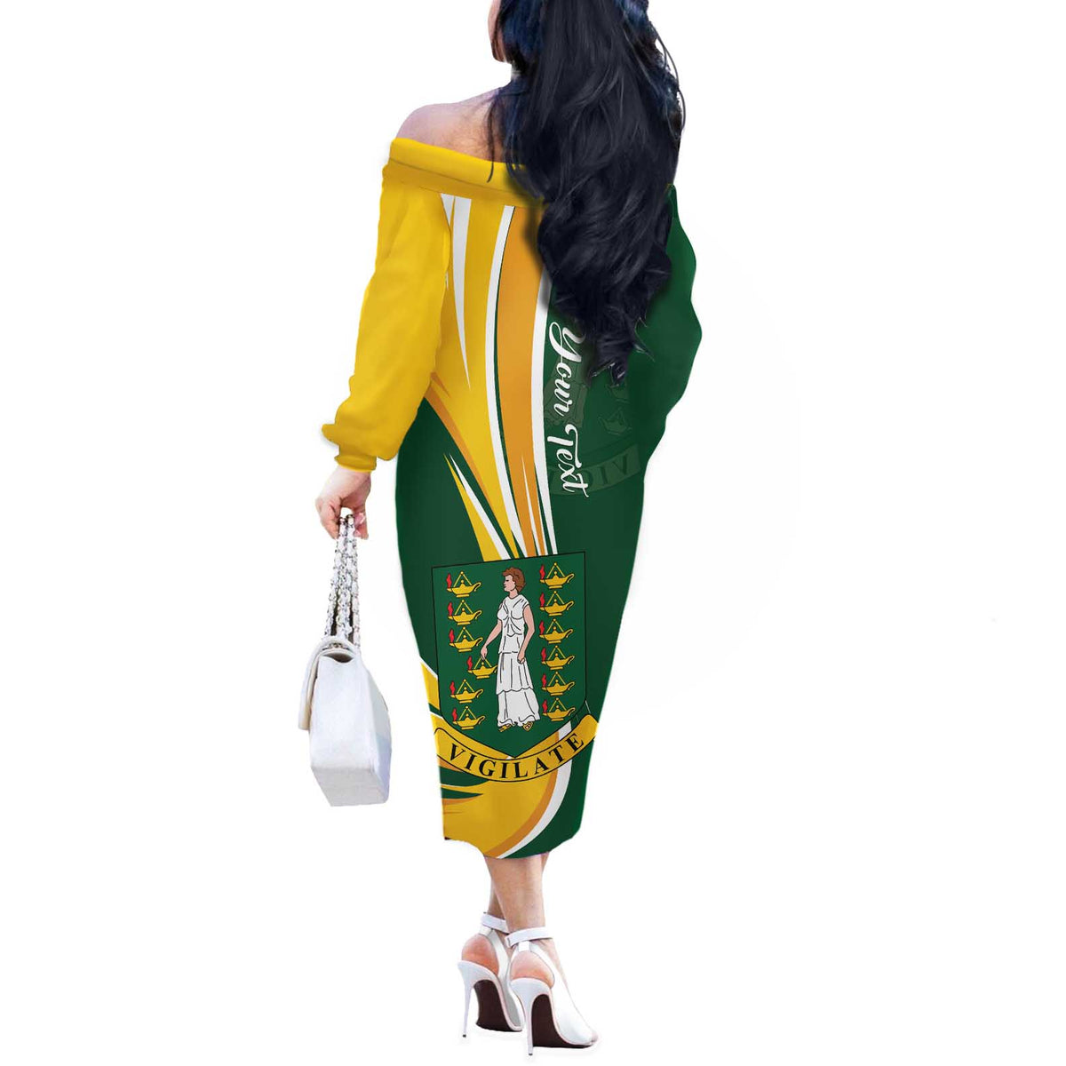 Personalised British Virgin Islands Off The Shoulder Long Sleeve Dress Vigilate Flag Color