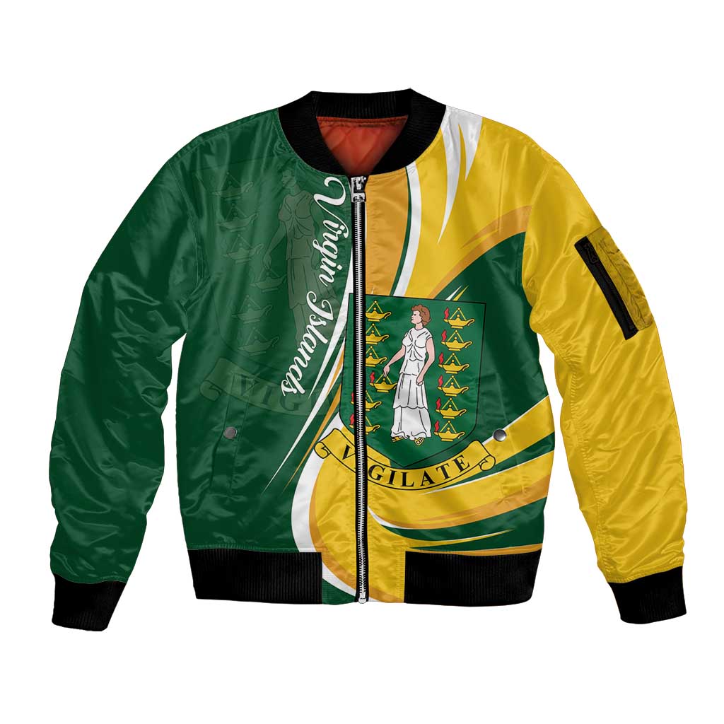 Personalised British Virgin Islands Sleeve Zip Bomber Jacket Vigilate Flag Color