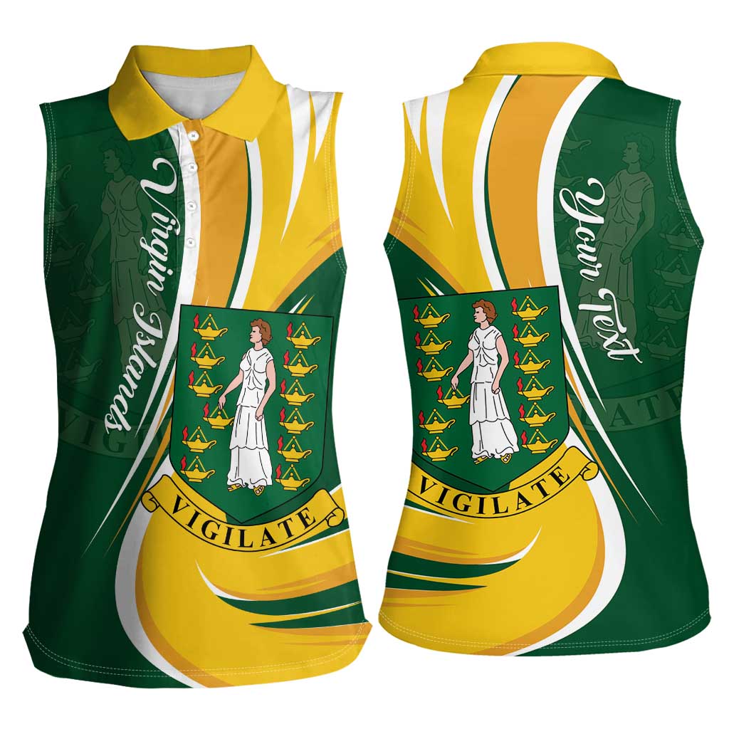 Personalised British Virgin Islands Women Sleeveless Polo Shirt Vigilate Flag Color