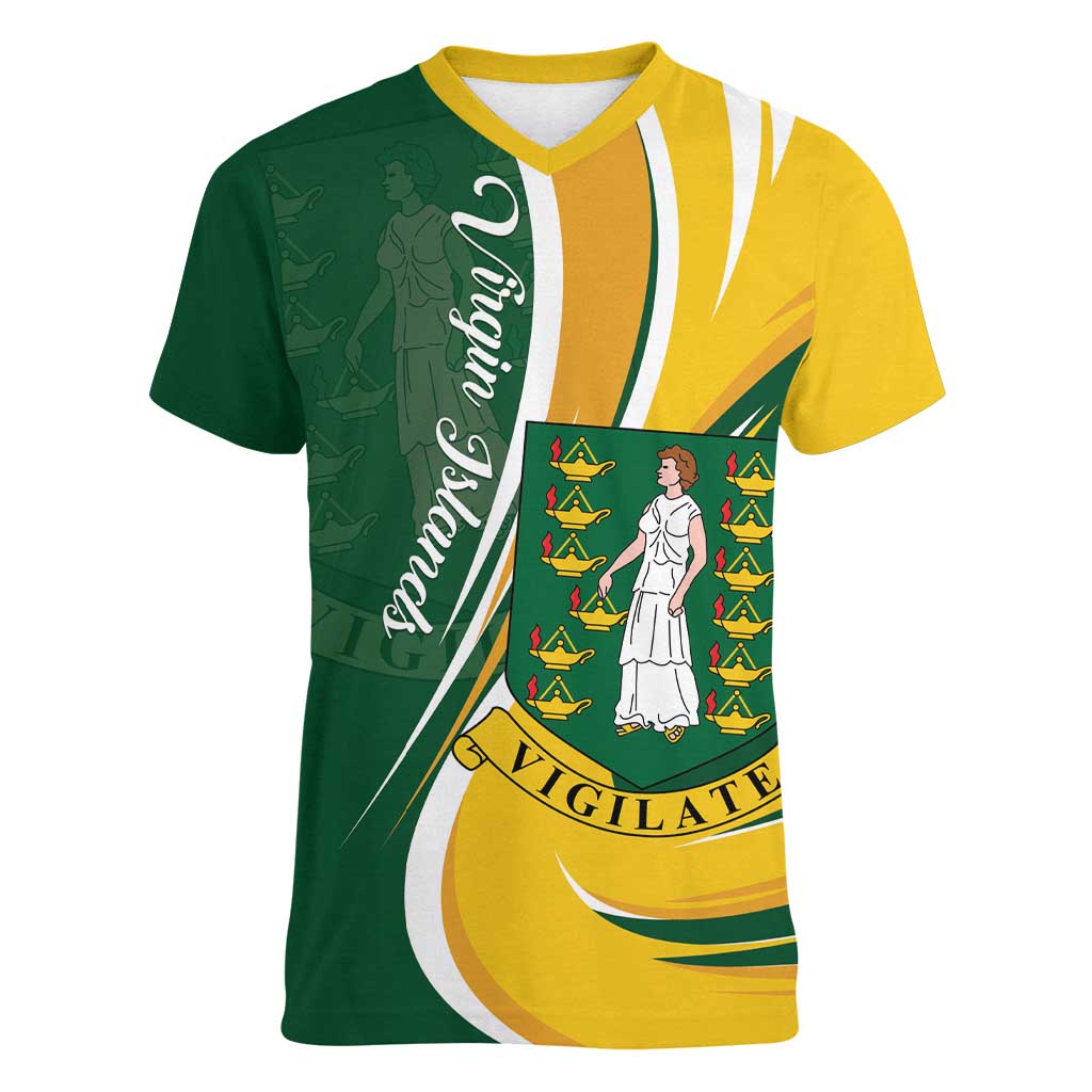 Personalised British Virgin Islands Women V-Neck T-Shirt Vigilate Flag Color