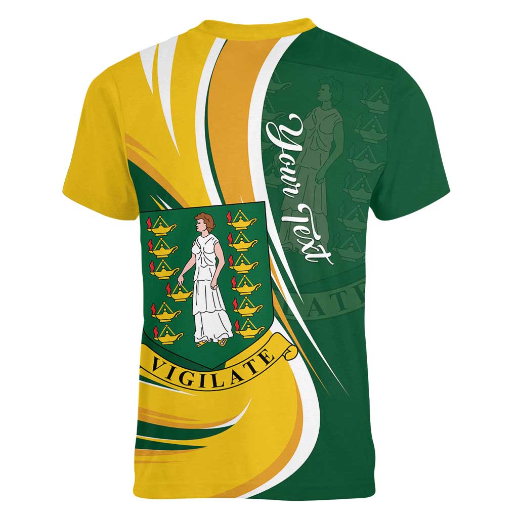 Personalised British Virgin Islands Women V-Neck T-Shirt Vigilate Flag Color