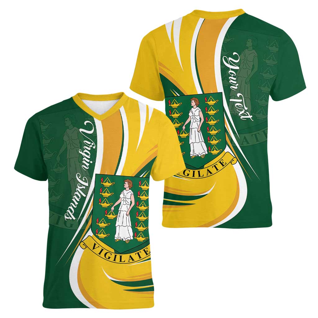 Personalised British Virgin Islands Women V-Neck T-Shirt Vigilate Flag Color