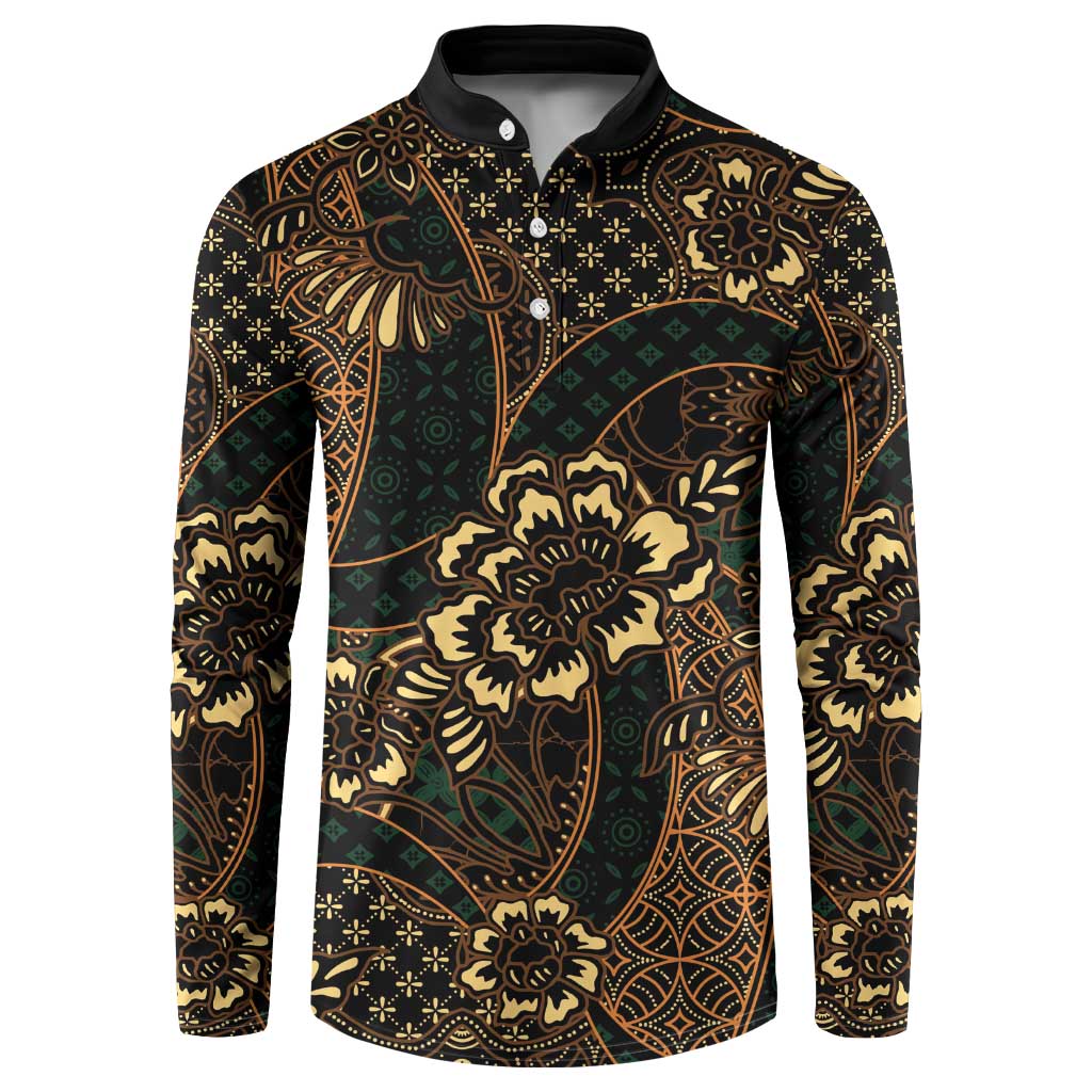 Indonesian Batik Pattern Vintage Brown Button Sweatshirt