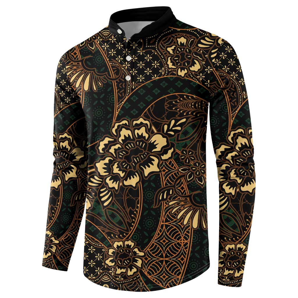 Indonesian Batik Pattern Vintage Brown Button Sweatshirt