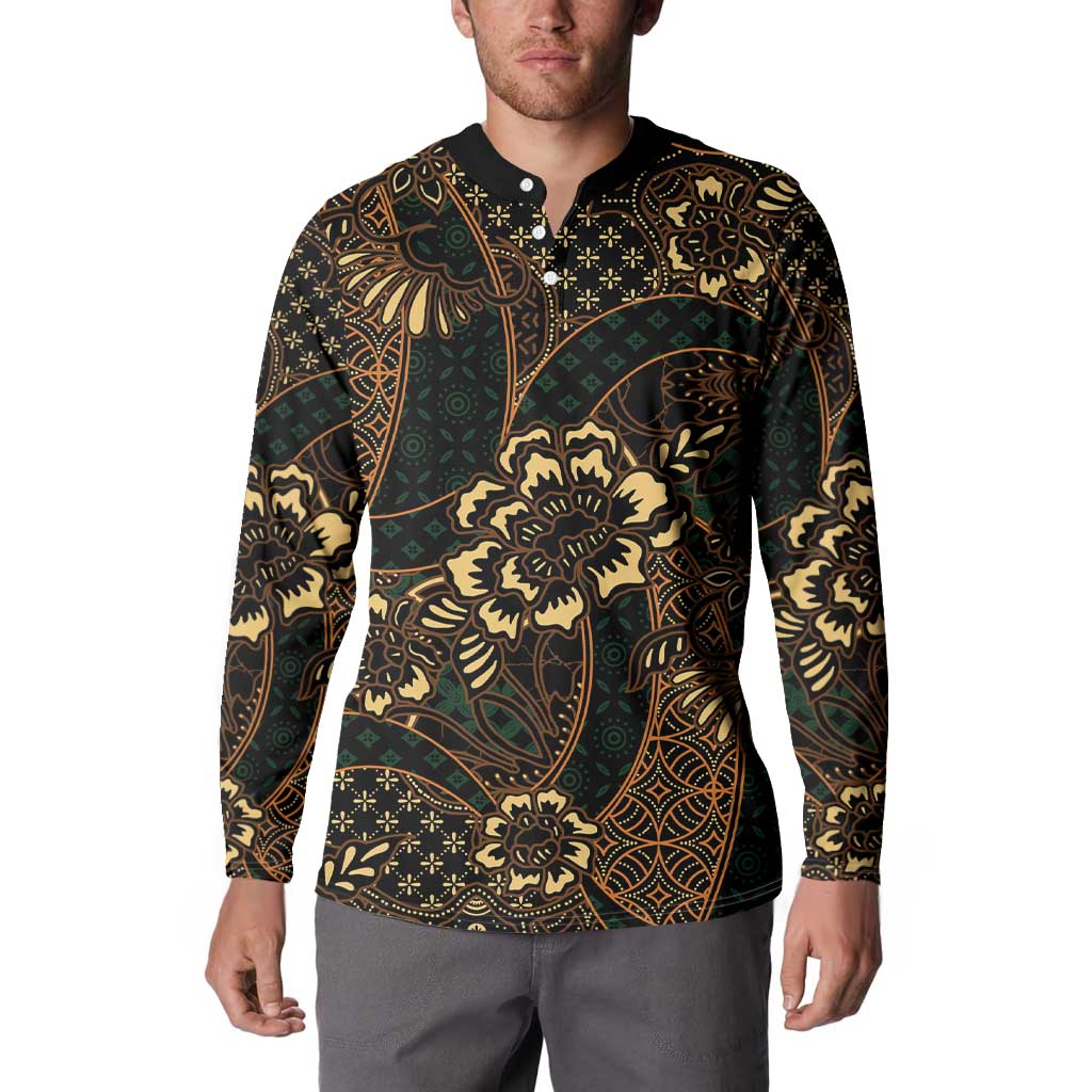 Indonesian Batik Pattern Vintage Brown Button Sweatshirt