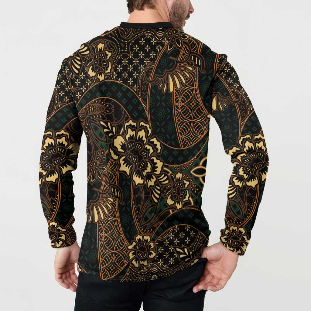 Indonesian Batik Pattern Vintage Brown Button Sweatshirt
