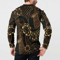 Indonesian Batik Pattern Vintage Brown Button Sweatshirt