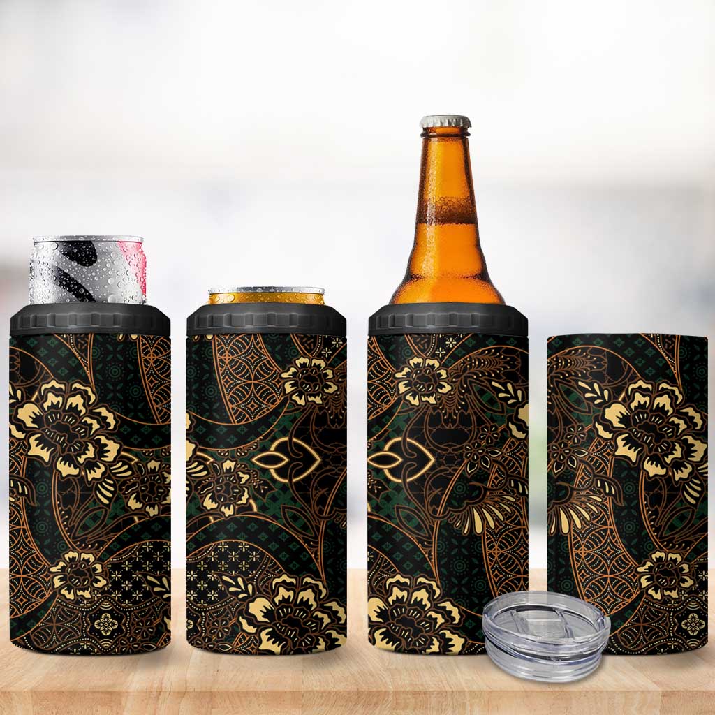 Indonesian Batik Pattern Vintage Brown 4 in 1 Can Cooler Tumbler