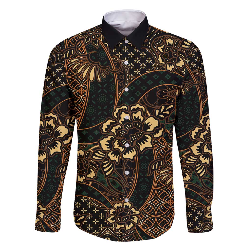 Indonesian Batik Pattern Vintage Brown Family Matching Long Sleeve Bodycon Dress and Hawaiian Shirt